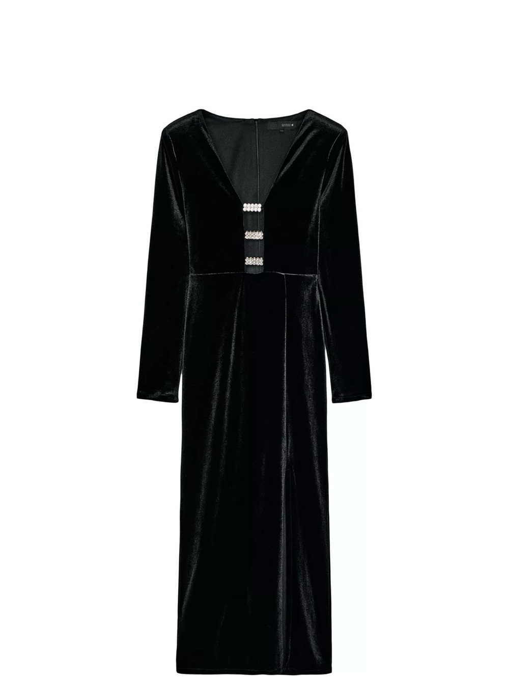Zara Black Velvet Dress with Front Embellishment
